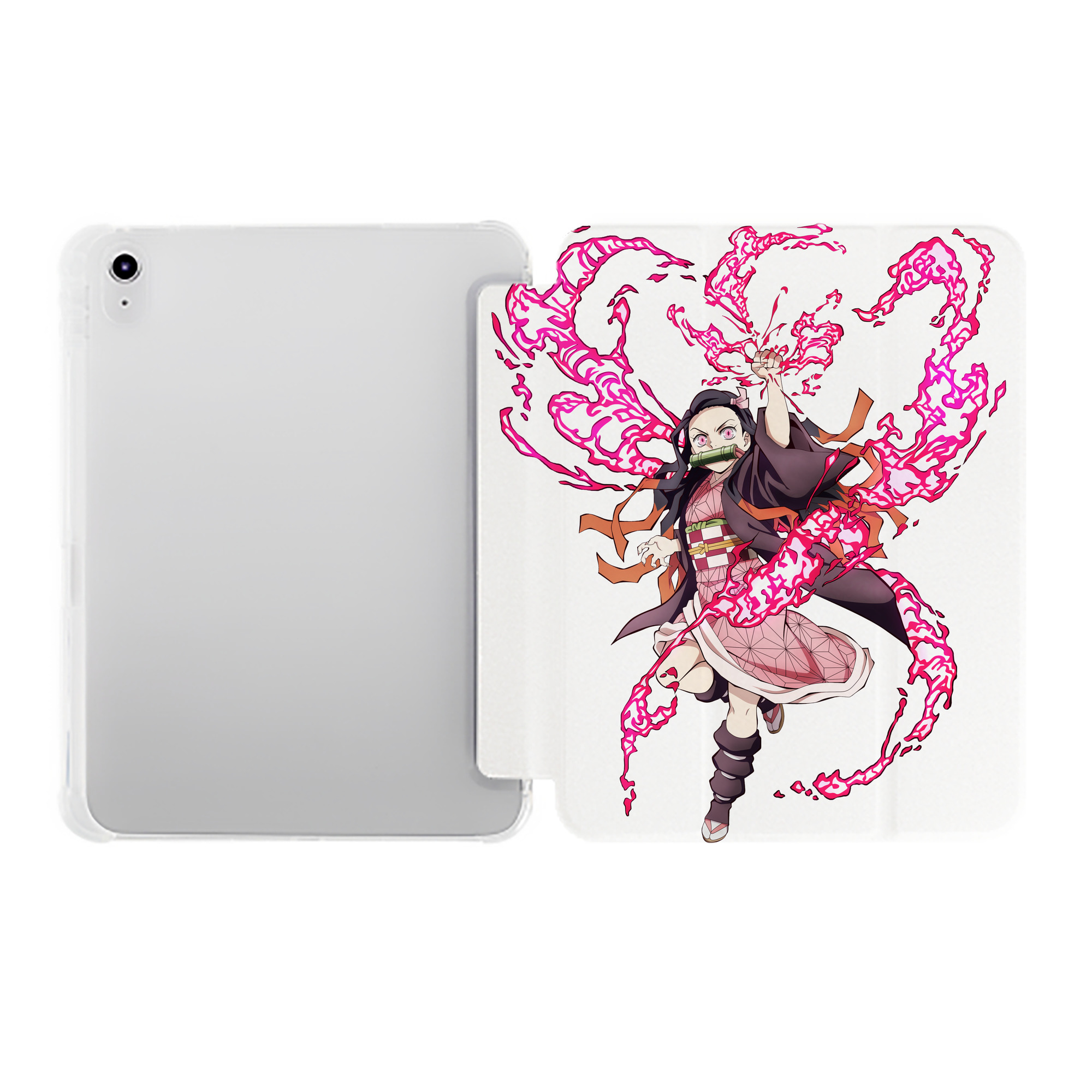 （画像用） 鬼滅の刃（きめつのやいば）竈門 禰󠄀豆子／かまど ねずこ Kamado Nezuko IPad ケース ペン収納付き 三つ折りスタンド PUレザー×シリコン 対応機種9.5/10.5/10.9インチ